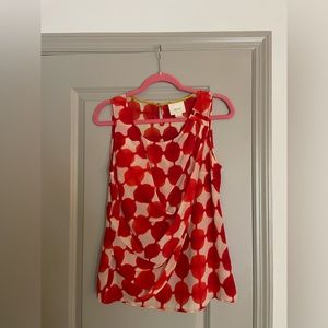 Anthropologie Maeve Silk Red Top/Shirt - Dots size 6/Medium